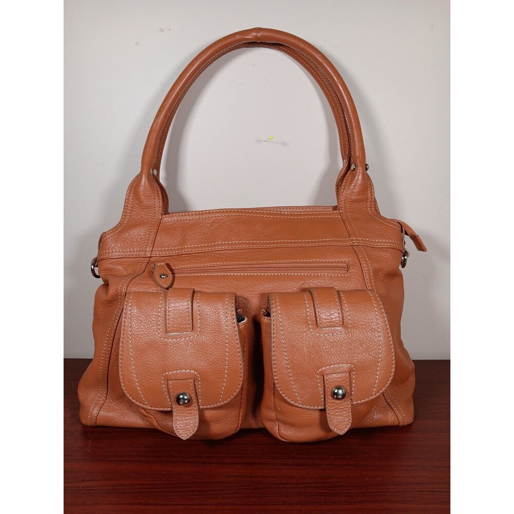 Barr+Barr Double Handle Shoulder Bag Chestnut Pebbled Leather Two Front Pockets